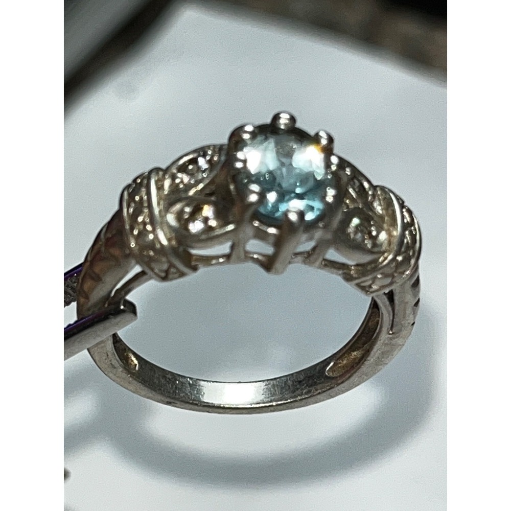 RJ Graziano Vintage 925 Sterling Silver Blue Topaz Cubic Zirconia Ring Size 7